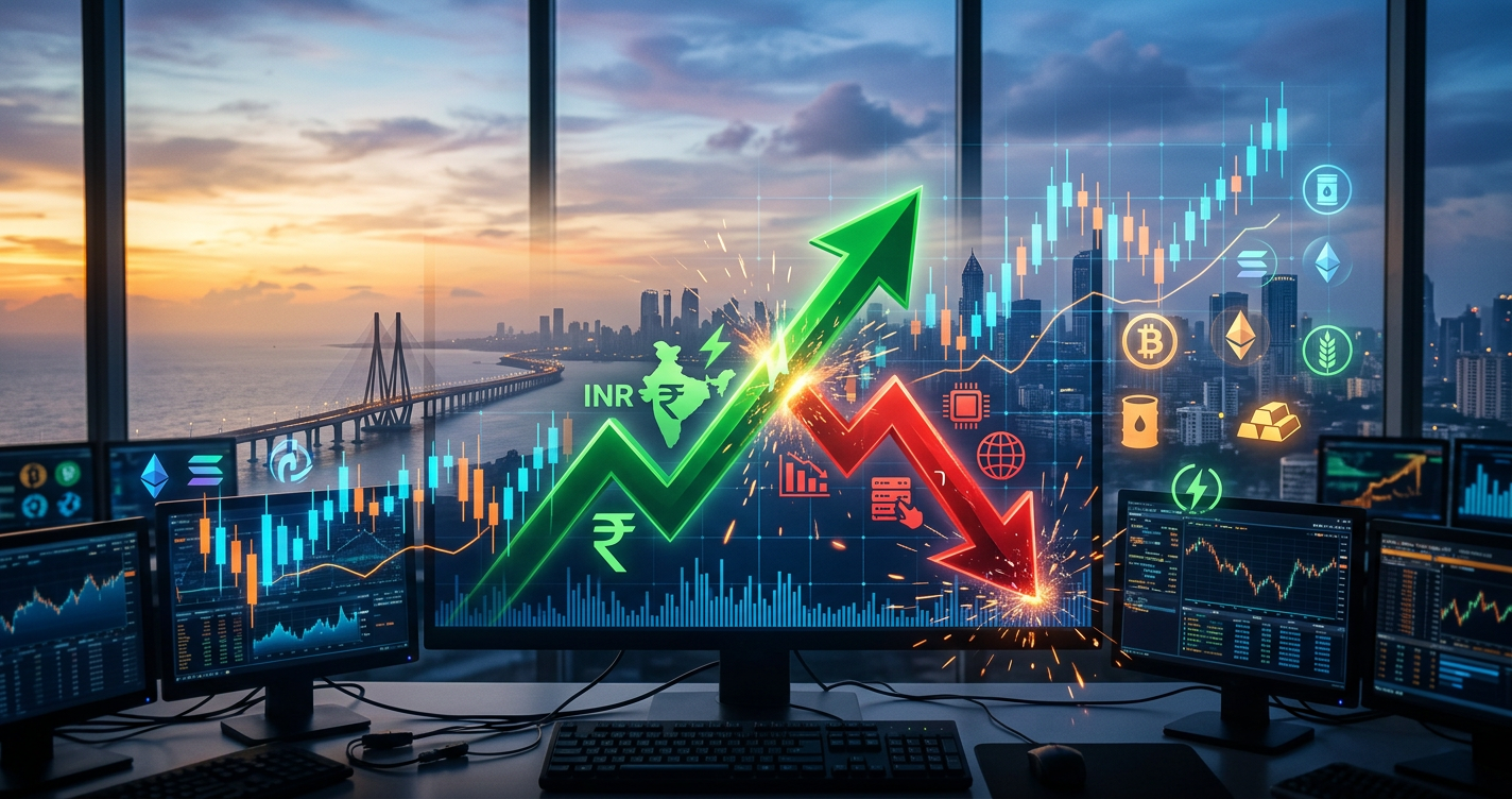 Pre-market report showing conflicting signals between a positive Gift Nifty and negative global tech sentiment for the Indian stock market.
